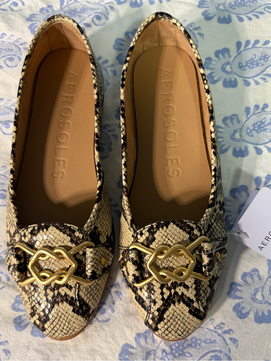 Aerosoles Snake Print Flats Gold Buckle New Nwt